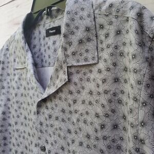 Theory Mens XL Short Sleeve Button Down Camp Collar Shirt Geometric Floral Print